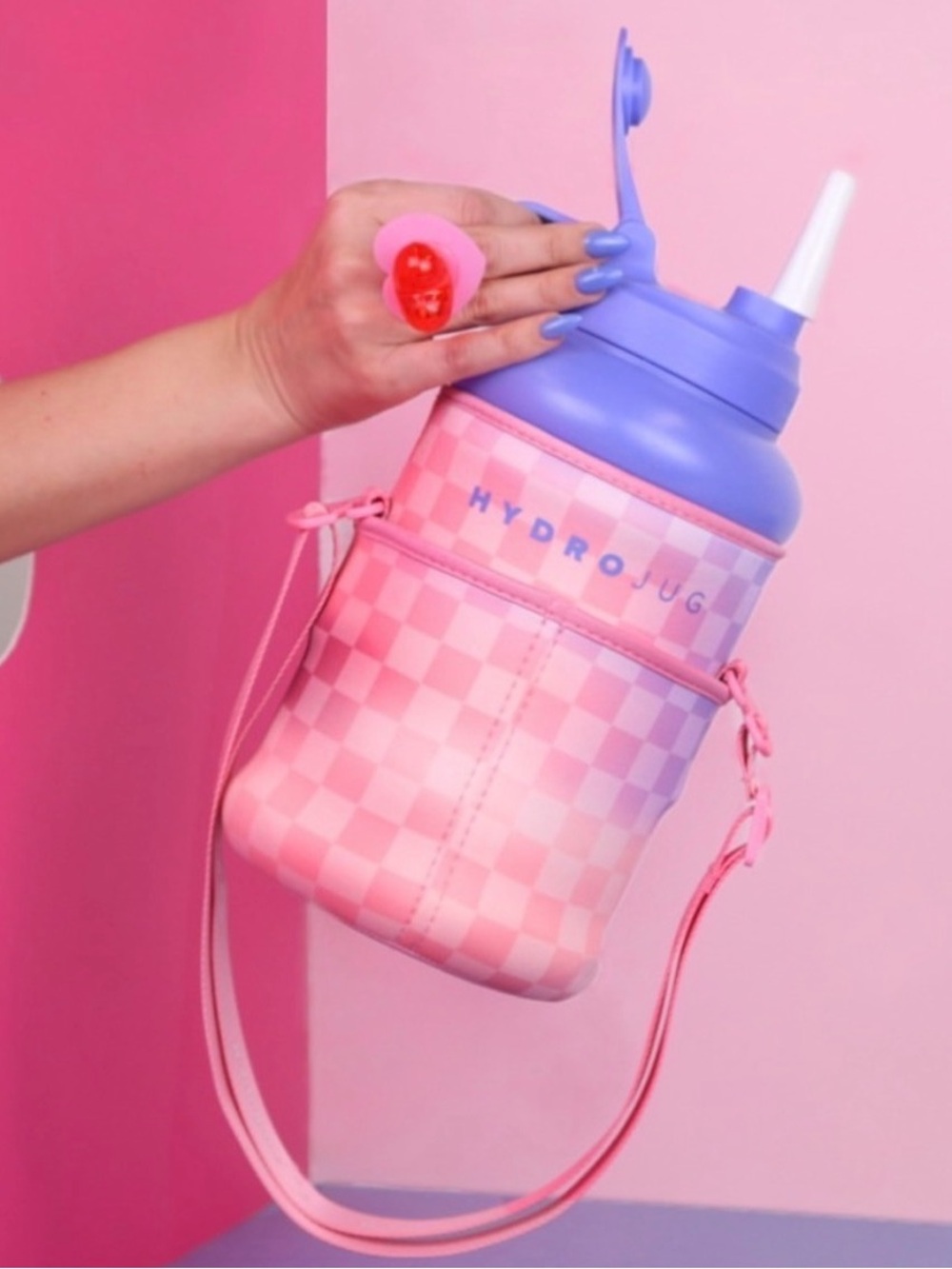 NWOT Hydrojug Charmed Special Edition Gingham Sleeve Periwinkle Water Bottle Jug